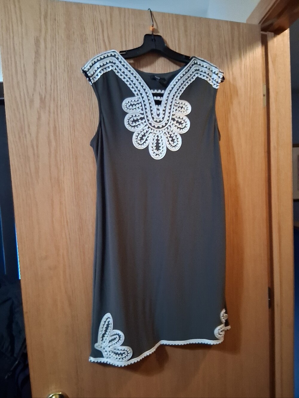 Alfani Petite sleeveless embroidered dress, romantic,  in olive green , Sz PM